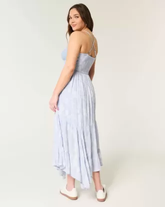 Rochie maxi cu decolteu în V, în stil croșetat