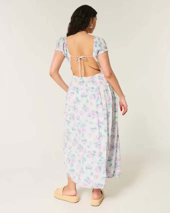 Rochie maxi cu maneca scurta, cu spatele deschis Rochie maxi cu maneca scurta, cu spatele deschis