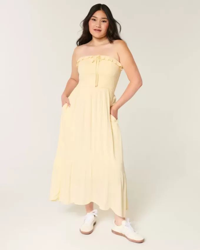 Rochie maxi cu smock fără bretele Rochie maxi cu smock fără bretele
