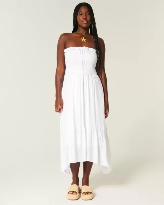 Rochie maxi cu smock fără bretele