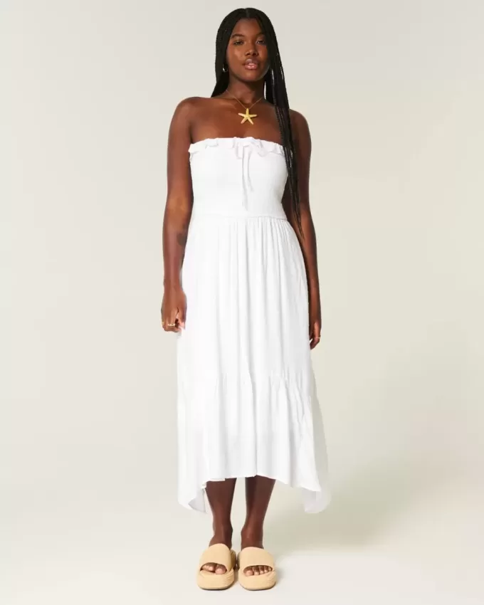 Rochie maxi cu smock fără bretele Rochie maxi cu smock fără bretele