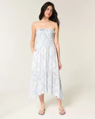 Rochie maxi cu smock fără bretele