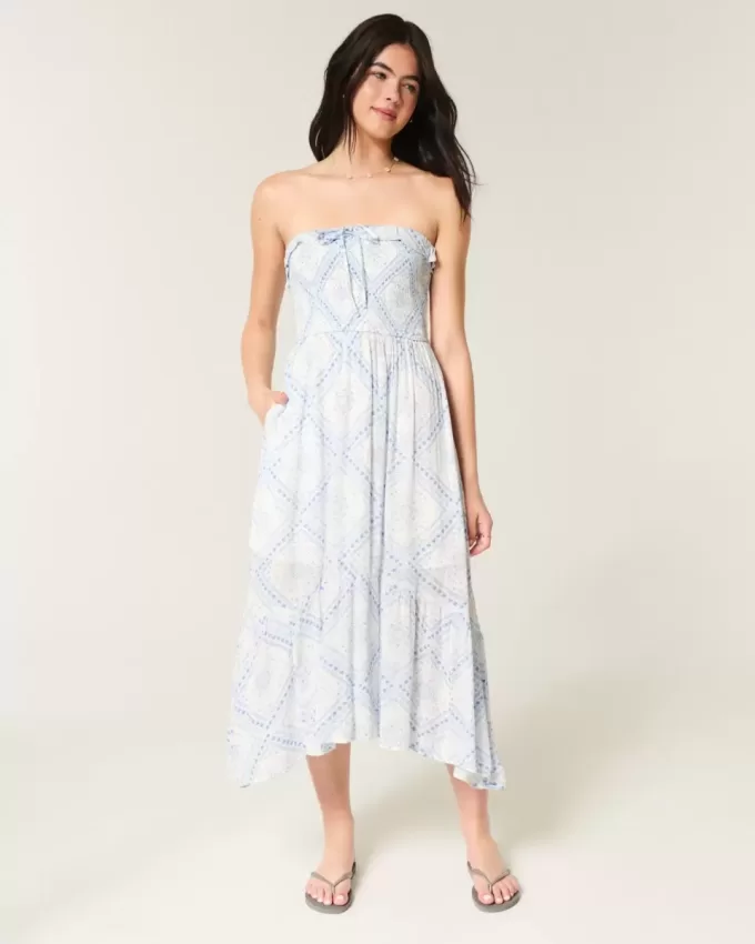 Rochie maxi cu smock fără bretele Rochie maxi cu smock fără bretele
