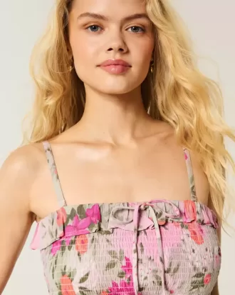 Rochie maxi cu smock fără bretele