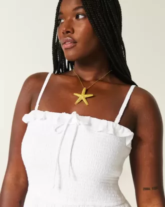 Rochie maxi cu smock fără bretele