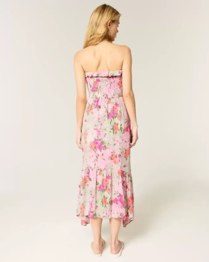 Rochie maxi cu smock fără bretele Rochie maxi cu smock fără bretele