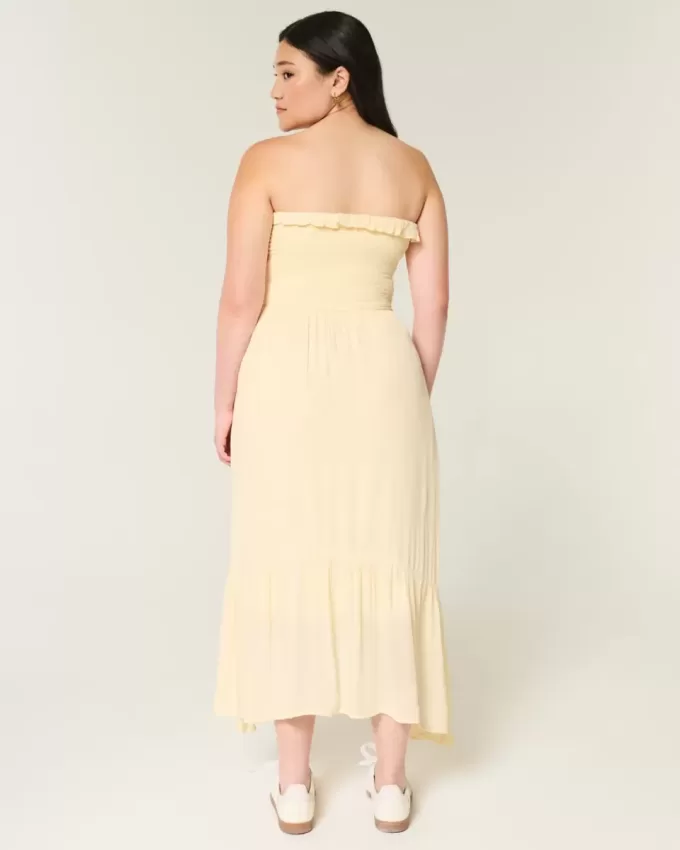 Rochie maxi cu smock fără bretele Rochie maxi cu smock fără bretele