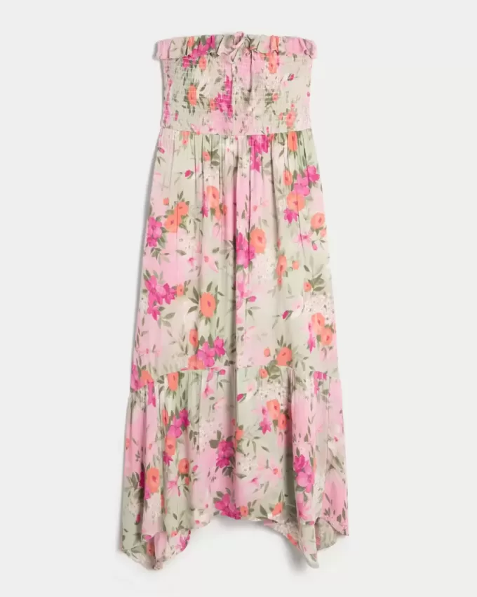 Rochie maxi cu smock fără bretele Rochie maxi cu smock fără bretele