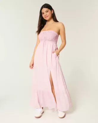Rochie maxi, fără bretele, în stil croșetat