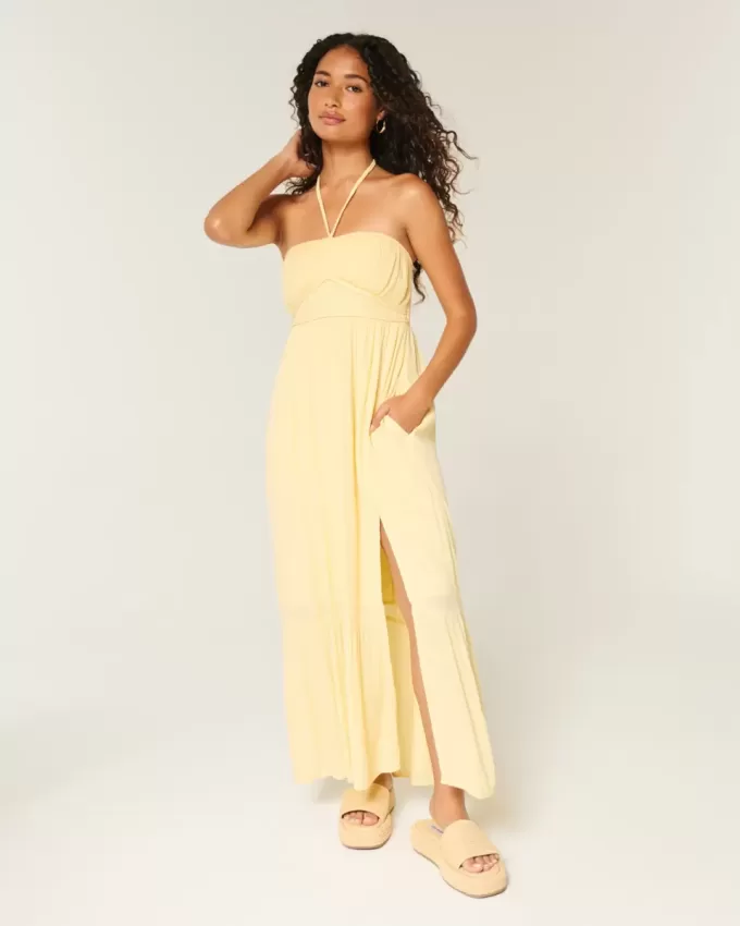 Rochie maxi împletită fără bretele Rochie maxi împletită fără bretele