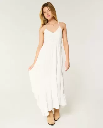 Rochie maxi în stil croșetat din țesături mixte