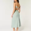 Rochie midi cu alunecare cu spatele deschis din amestec de in Rochie midi cu alunecare cu spatele deschis din amestec de in