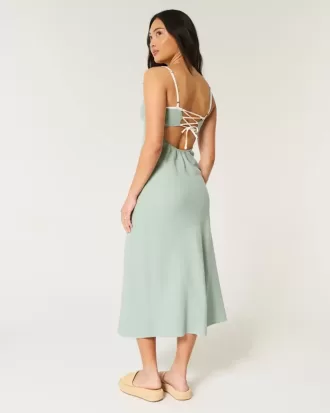 Rochie midi cu alunecare cu spatele deschis din amestec de in