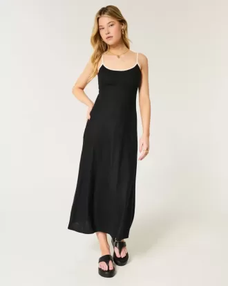 Rochie midi cu alunecare cu spatele deschis din amestec de in