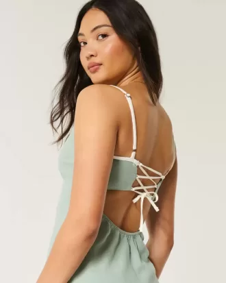 Rochie midi cu alunecare cu spatele deschis din amestec de in