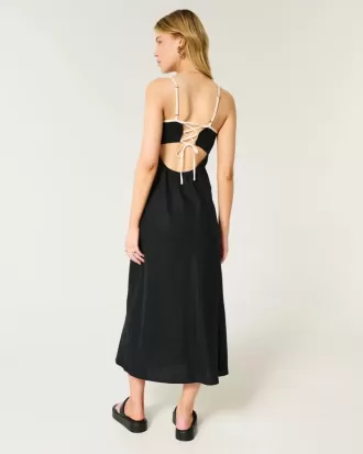 Rochie midi cu alunecare cu spatele deschis din amestec de in