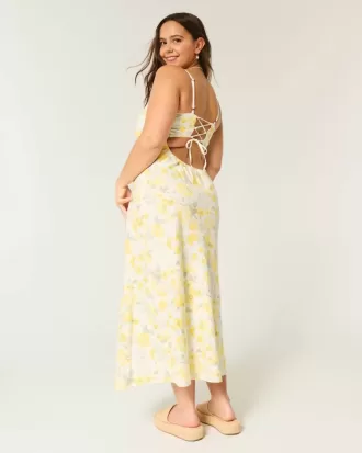 Rochie midi cu alunecare cu spatele deschis din amestec de in