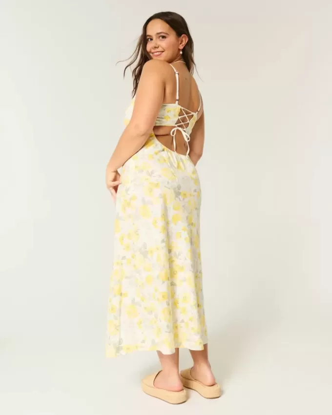 Rochie midi cu alunecare cu spatele deschis din amestec de in Rochie midi cu alunecare cu spatele deschis din amestec de in