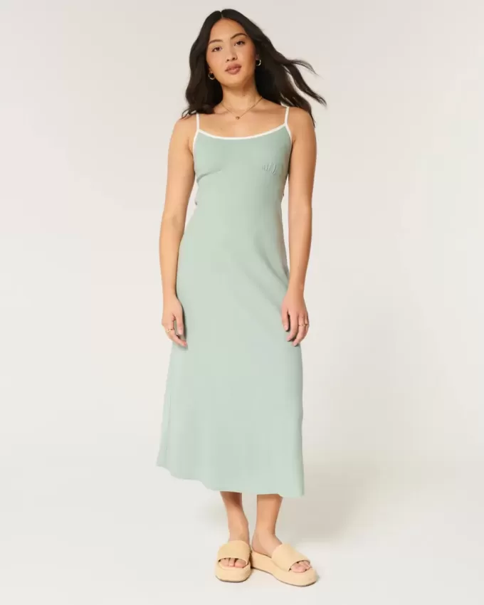 Rochie midi cu alunecare cu spatele deschis din amestec de in Rochie midi cu alunecare cu spatele deschis din amestec de in