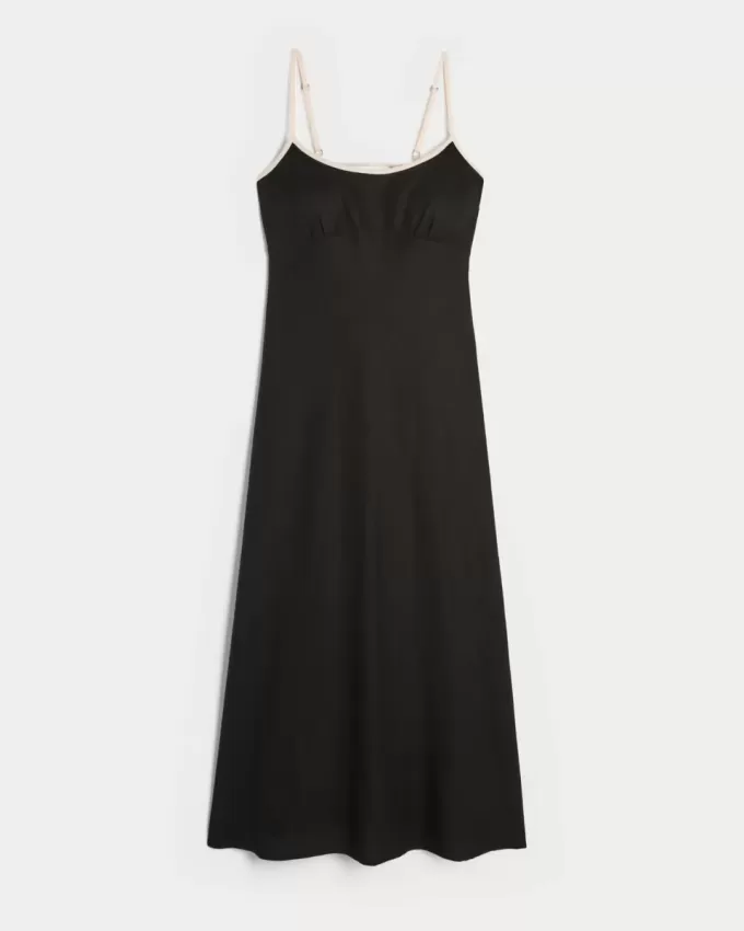 Rochie midi cu alunecare cu spatele deschis din amestec de in Rochie midi cu alunecare cu spatele deschis din amestec de in