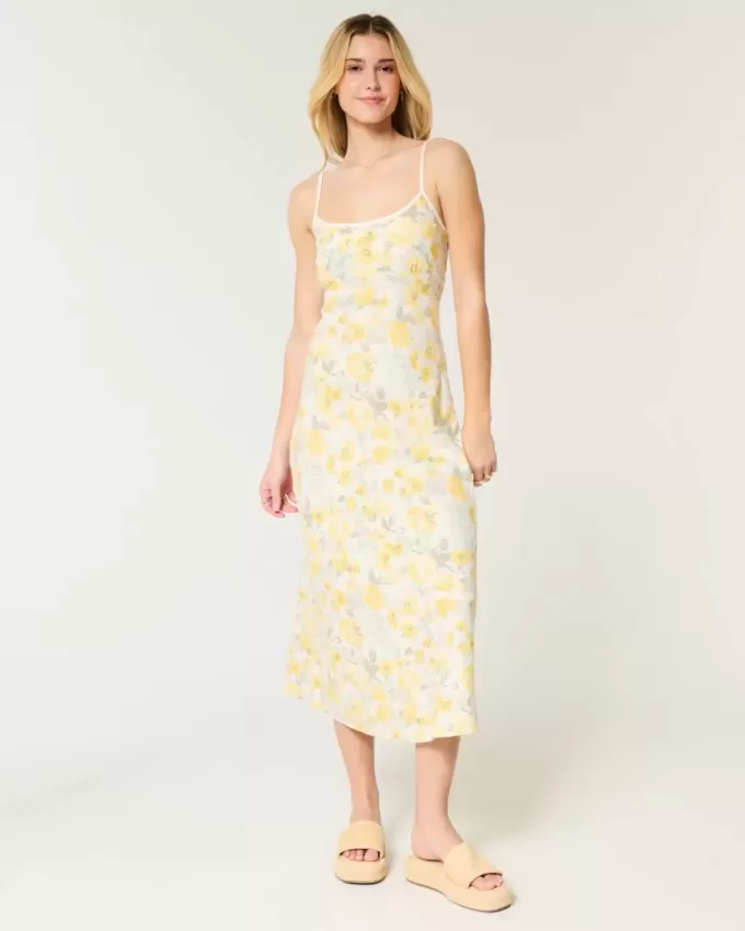Rochie midi cu alunecare cu spatele deschis din amestec de in Rochie midi cu alunecare cu spatele deschis din amestec de in