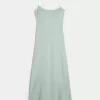 Rochie midi cu alunecare cu spatele deschis din amestec de in Rochie midi cu alunecare cu spatele deschis din amestec de in
