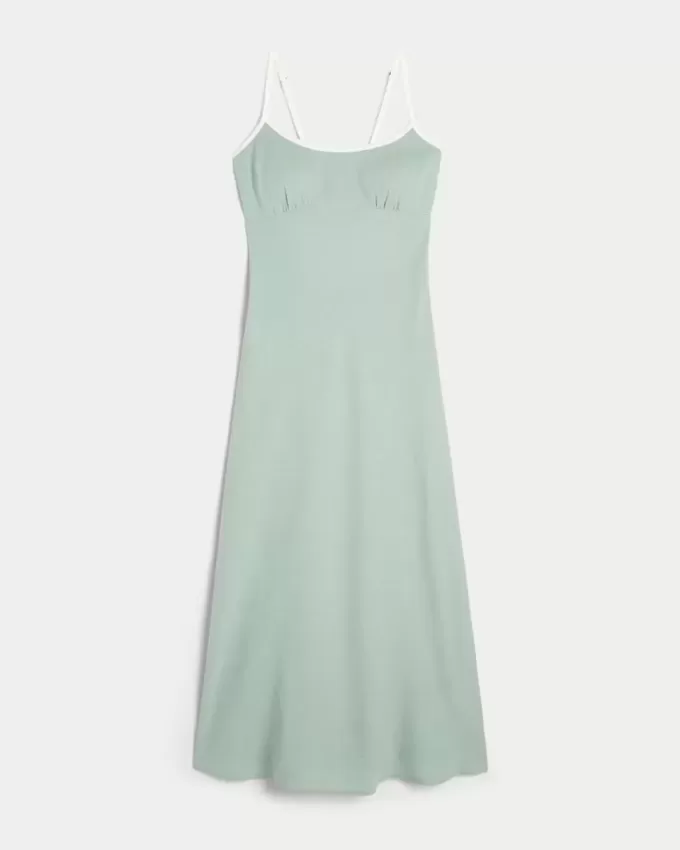 Rochie midi cu alunecare cu spatele deschis din amestec de in Rochie midi cu alunecare cu spatele deschis din amestec de in