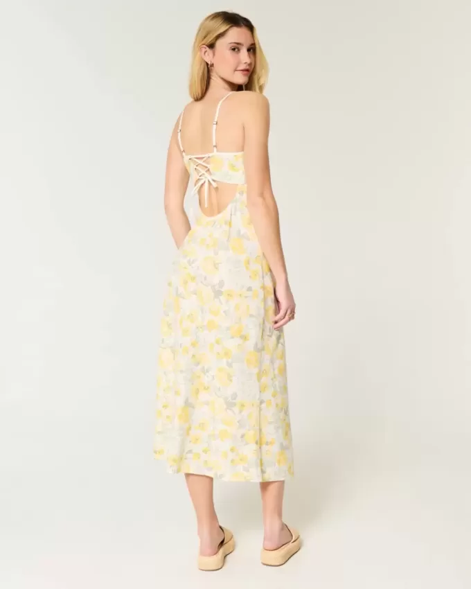 Rochie midi cu alunecare cu spatele deschis din amestec de in Rochie midi cu alunecare cu spatele deschis din amestec de in
