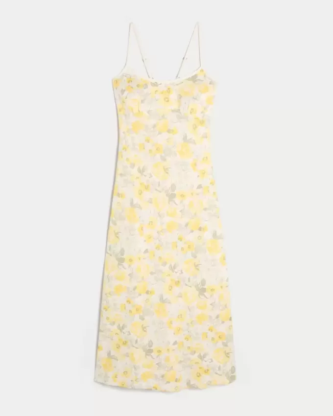 Rochie midi cu alunecare cu spatele deschis din amestec de in Rochie midi cu alunecare cu spatele deschis din amestec de in