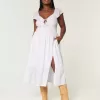 Rochie midi cu mâneci fluturate cu cravată dublă Rochie midi cu mâneci fluturate cu cravată dublă
