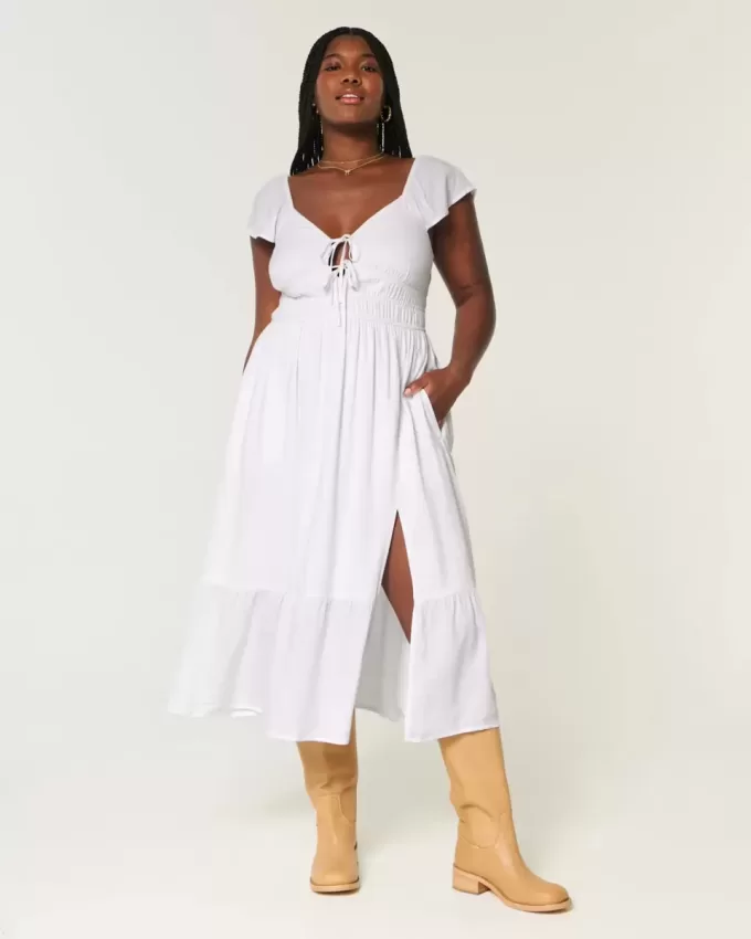 Rochie midi cu mâneci fluturate cu cravată dublă Rochie midi cu mâneci fluturate cu cravată dublă