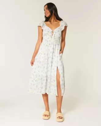 Rochie midi cu mâneci fluturate cu cravată dublă