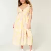 Rochie midi cu mâneci fluturate cu cravată dublă Rochie midi cu mâneci fluturate cu cravată dublă