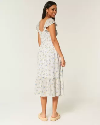 Rochie midi cu mâneci fluturate cu cravată dublă