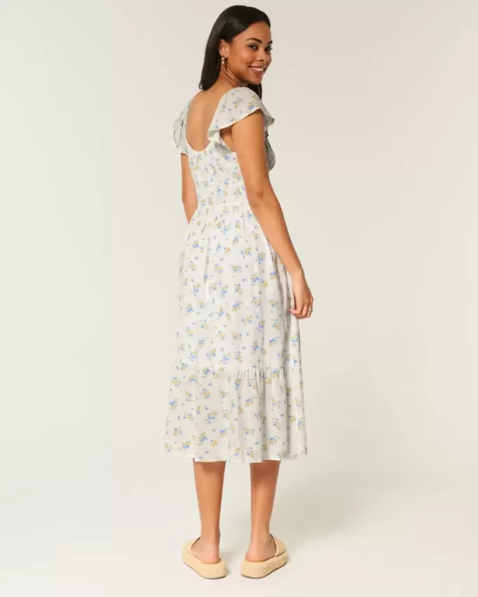 Rochie midi cu mâneci fluturate cu cravată dublă Rochie midi cu mâneci fluturate cu cravată dublă