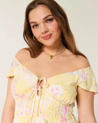 Rochie midi cu mâneci fluturate cu cravată dublă