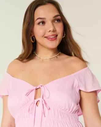 Rochie midi cu mâneci fluturate cu cravată dublă