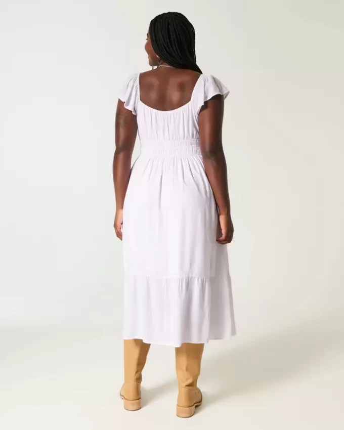 Rochie midi cu mâneci fluturate cu cravată dublă Rochie midi cu mâneci fluturate cu cravată dublă