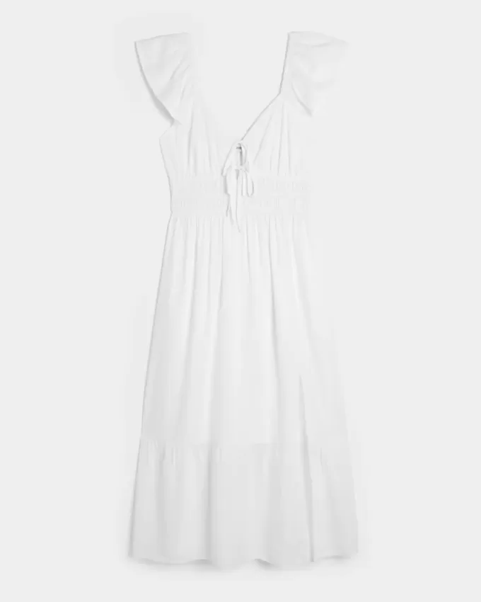 Rochie midi cu mâneci fluturate cu cravată dublă Rochie midi cu mâneci fluturate cu cravată dublă