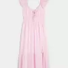 Rochie midi cu mâneci fluturate cu cravată dublă Rochie midi cu mâneci fluturate cu cravată dublă