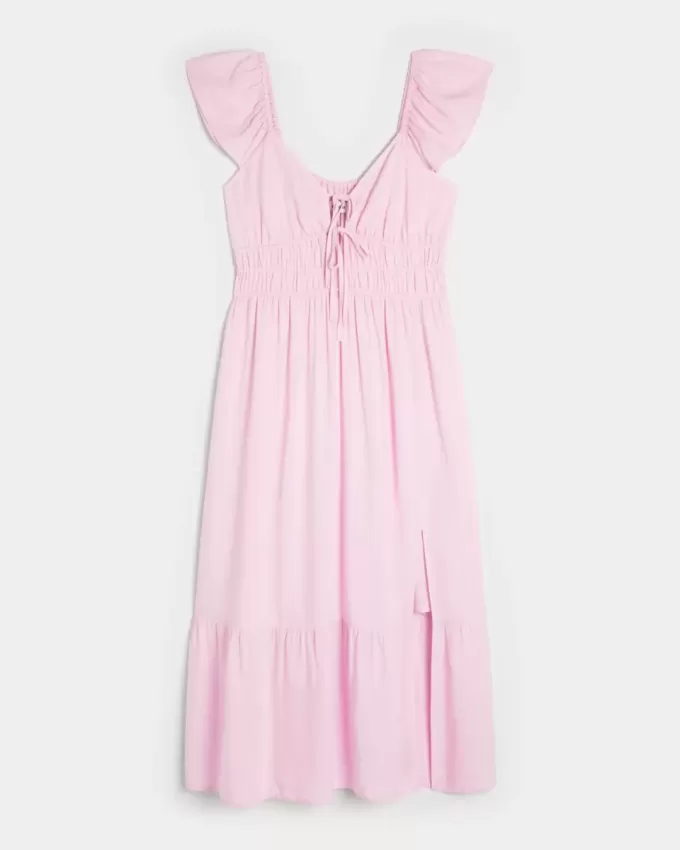 Rochie midi cu mâneci fluturate cu cravată dublă Rochie midi cu mâneci fluturate cu cravată dublă