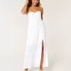 Rochie midi fără bretele cu bust răsucit Rochie midi fără bretele cu bust răsucit