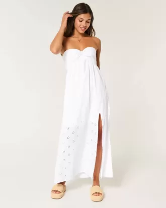 Rochie midi fără bretele cu bust răsucit