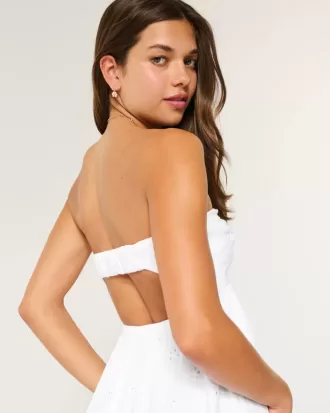Rochie midi fără bretele cu bust răsucit