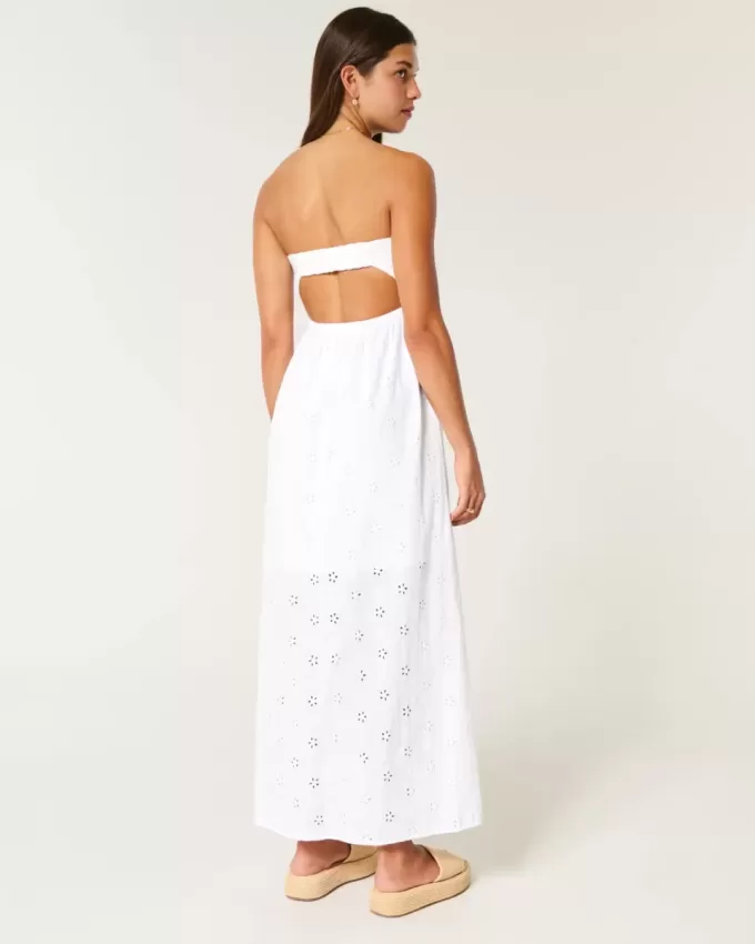 Rochie midi fără bretele cu bust răsucit Rochie midi fără bretele cu bust răsucit