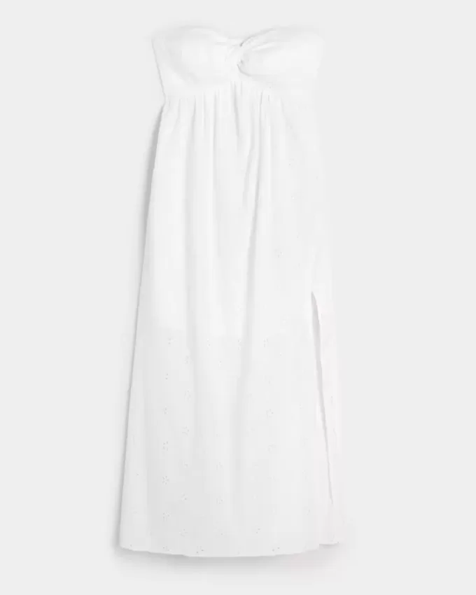 Rochie midi fără bretele cu bust răsucit Rochie midi fără bretele cu bust răsucit