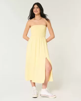 Rochie midi fără bretele din amestec de in