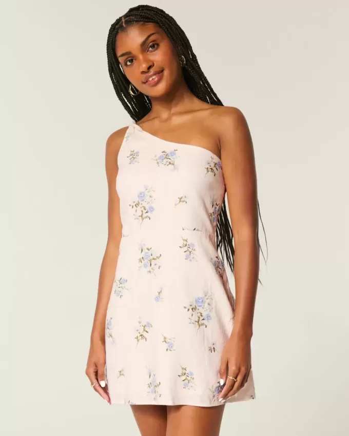 Rochie mini asimetrică din amestec de in Rochie mini asimetrică din amestec de in