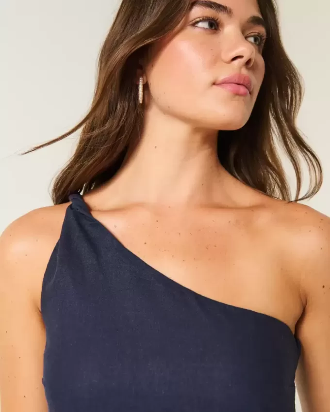 Rochie mini asimetrică din amestec de in Rochie mini asimetrică din amestec de in