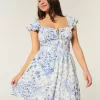 Rochie mini cu mâneci fluturate, talie în V Rochie mini cu mâneci fluturate, talie în V